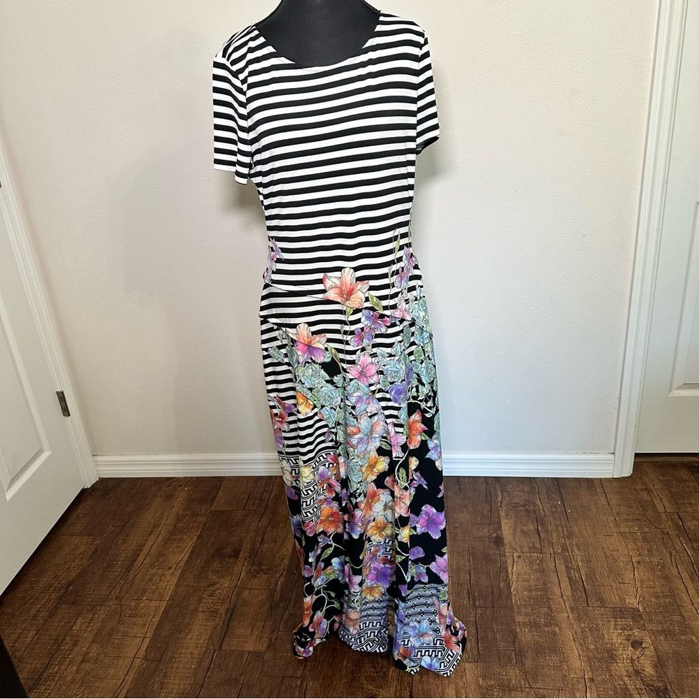 ECI Y2K Stripped A-Line Maxi Dress with Floral and Ruffle Details